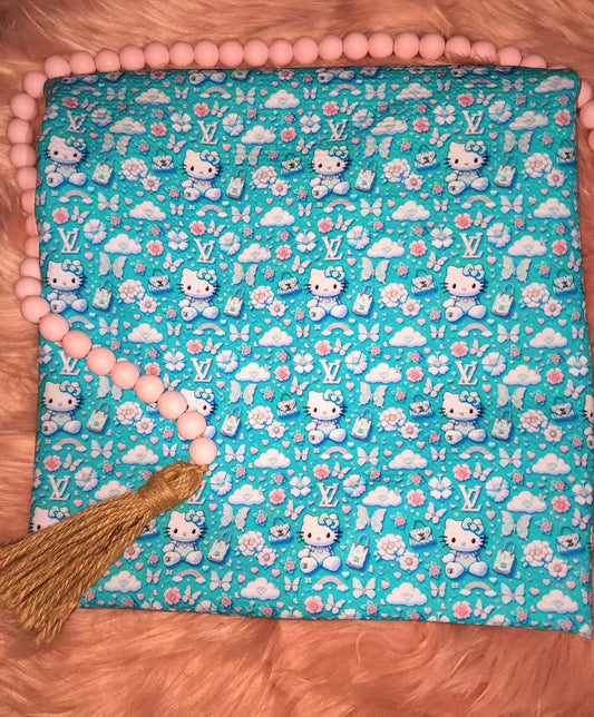 Blue kitty love fabric